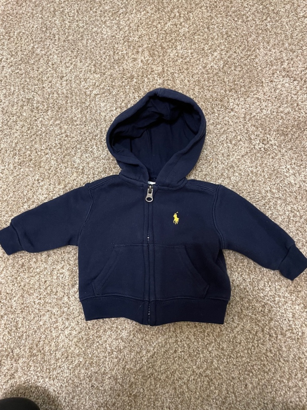 Ralph Lauren Boys Navy Hooded Zip-Up Sweatshirt with Yellow Pony